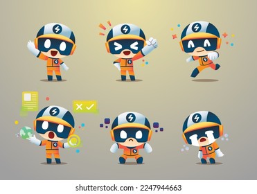 Mask Hat Orange Uniform Mascot Character Set	