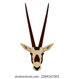 Mask head of Oryx antelope with big long horns. Scimitar oryx. Oryx dammah. African animal. Isolated vector illustration.