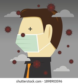 Mask helps protect viruses from the air, Vector illustration in flat style