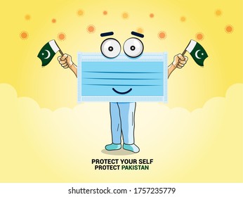 Mask holding pakistani flag to make aware of wearing mask to protect your self and protect pakistan from COVID19