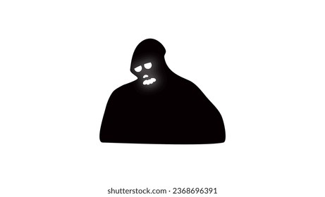 mask of horror, a man in a black cloak with glowing eyes, horror character