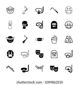 Mask icon. collection of 25 mask filled and outline icons such as blowtorch, thief emot, snorkel, cream. editable mask icons for web and mobile.