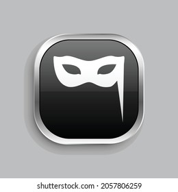 mask icon design. Glossy Button style rounded rectangle isolated on gray background.. Vector illustration