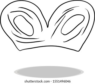 Mask icon, flat design, hand drawing. Illustration carnival, contour of symbol black