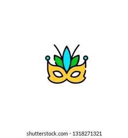 Mask icon, flat design line art thin style, vector illustration. Festive carnivals in Brazil and Mardi Gras in Venice