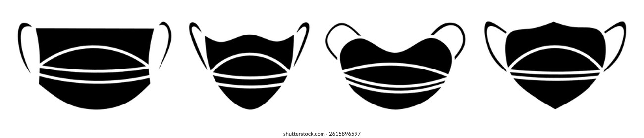 Mask icon illustration. Black and white mask icon set. Stock vector collection.