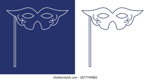 mask icon Outline flat icon isolated on white and blue background. thin line style, flat design