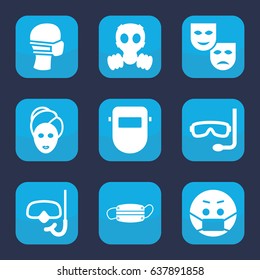 Mask icon. set of 9 filled mask icons such as snorkel