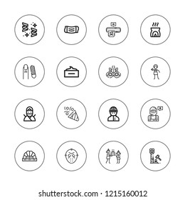Mask icon set. collection of 16 outline mask icons with birthday party, burglar, confetti, eye patch, incense, ninja, pedicure, paintball, strength tester, theater icons.