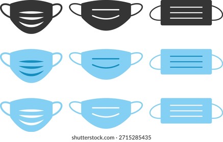 mask icon set. Face protection symbols. Health cover. Prevention and facial cover signs. Privacy and security signs
