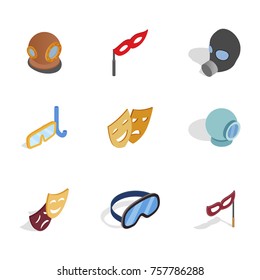 Mask icon set. Isometric set of mask vector icons for web design isolated on white background
