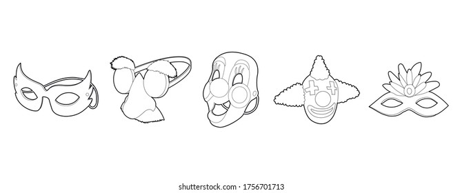 Mask icon set. Outline set of mask vector icons for web design isolated on white background