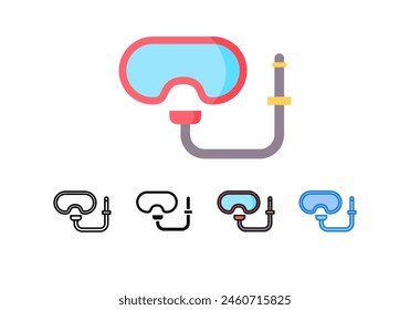 
mask icon with snorkeling, diving sport, icon with 5 different styles. Line, flat, glyph, and outline contain colorful versions, outline, and filled blue vector signs. Perfect for web design, etc.