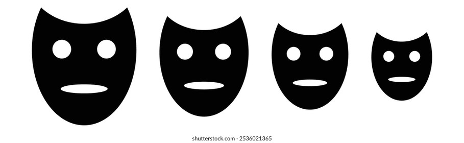 Maskensymbol. Überraschte Gesichtsmaske, menschliche Masken im Theater, Vektorlogo-Design. Symbolsatz für Drama- und Comedy-Maske. Maskensymbol einzeln auf weißem Hintergrund. Vektorgrafik.