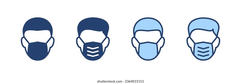 Mask icon vector. Medical mask sign and symbol. Man face with mask icon. Safety breathing mask