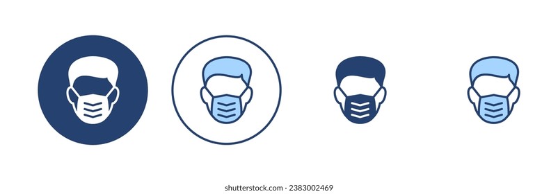 Mask icon vector. Medical mask sign and symbol. Man face with mask icon. Safety breathing mask