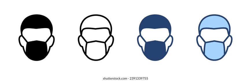 Mask icon vector. Medical mask sign and symbol. Man face with mask icon. Safety breathing mask