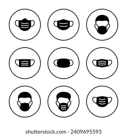 Mask icon vector. Medical mask sign and symbol. Man face with mask icon. Safety breathing mask