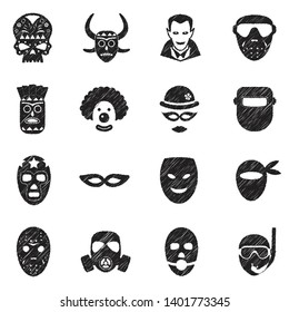 Mask Icons. Black Scribble Design. Vector Illustration.