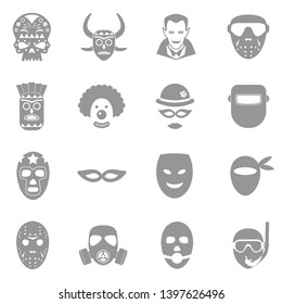 Mask Icons. Gray Flat Design. Vector Illustration.
