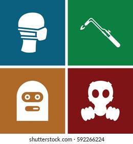 mask icons set. Set of 4 mask filled icons such as blowtorch