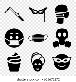 Mask icons set. set of 9 mask filled icons such as cream