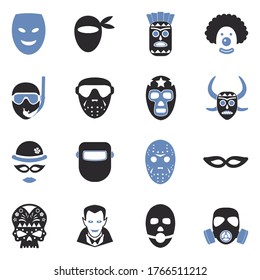 Iconos de máscaras. Diseño Plano De Dos Tonos. Ilustración vectorial.