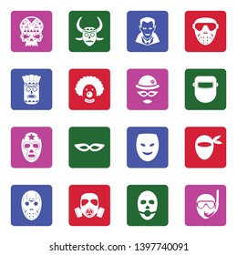 Mask Icons. White Flat Design In Square. Vector Illustration.