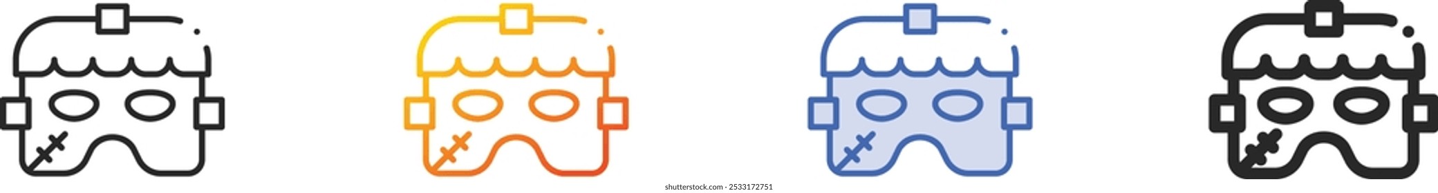 icono de máscara. Diseño lineal delgado, degradado, trazo azul y estilo audaz aislado sobre fondo blanco