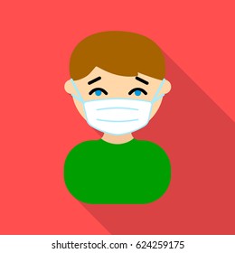 Mask infection icon flate. Single sick icon from the big ill, disease flate.