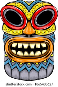 The mask inspiration from the tiki island and the yellow teeth in the face