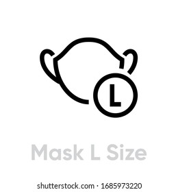 Mask L Size icon. Editable line vector. Symbol of a large medical respirator personal protective equipment. Single pictogram.