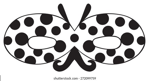 Mask of Ladybug with black dots and nice mustaches on white background in the Happy holiday collection