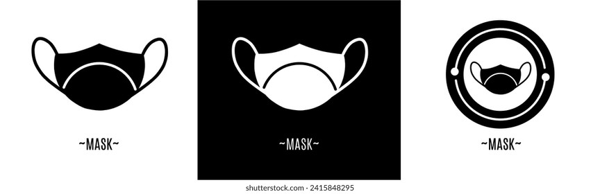 Mask logo set. Collection of black and white logos. Stock vector.