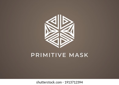 Mask logo, Traditional Mask and Hexagonal combination, flat design logo template, vector illustration