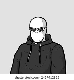 Mask man with eyeglasses hoodie sweater hacker mysterious on light grey Background vector modern illustration