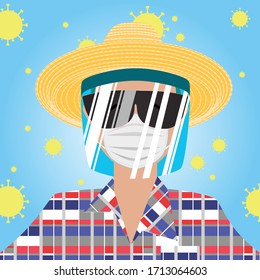 Mask man in scott shirt concept thai flag with Covid19.Vector