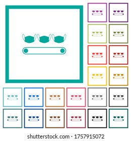 Mask manufacturing flat color icons with quadrant frames on white background