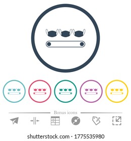 Mask manufacturing flat color icons in round outlines. 6 bonus icons included.