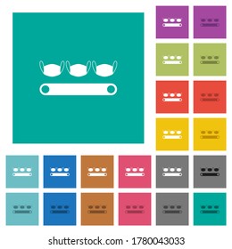Mask manufacturing multi colored flat icons on plain square backgrounds. Included white and darker icon variations for hover or active effects.