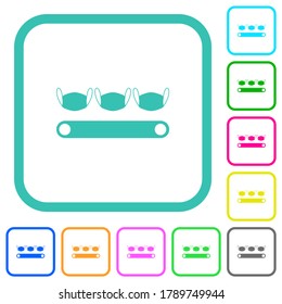 Mask manufacturing vivid colored flat icons in curved borders on white background