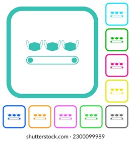 Mask manufacturing vivid colored flat icons in curved borders on white background