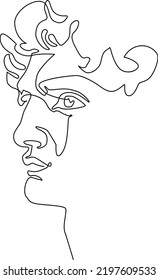 Mask Michelangelo's David  Portrait young man  Continuous line drawing  Vector illustration 