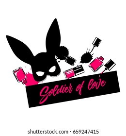 Mask and nail polish bottle vector image print.