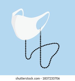 Mask Necklace, N95 Face Mask, KF94 Face Mask, KF95, Korea Fashion Accessory, Disposable Face Mask, Global Pandemic, Covid-19, Coronavirus Vector Illustration Background