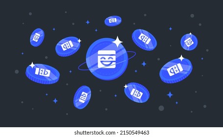 Mask Network (MASK) coins falling from the sky. MASK cryptocurrency concept banner background.