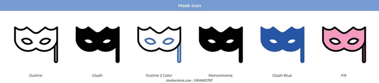 Mask New year Icon Set Vector