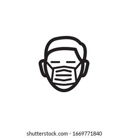 mask on face icon line art style