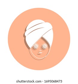 Mask on the girl's face badge icon. Simple glyph, flat vector of spa icons for ui and ux, website or mobile application