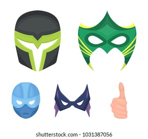 Mask on the head and eyes. Super Hero Mask set collection icons in cartoon style vector symbol stock illustration web.